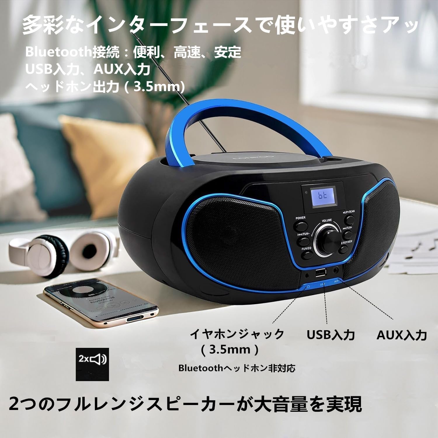 Amazon.co.jp: LONPOO ステレオ CDプレーヤー bluetooth対応 FMラジオ